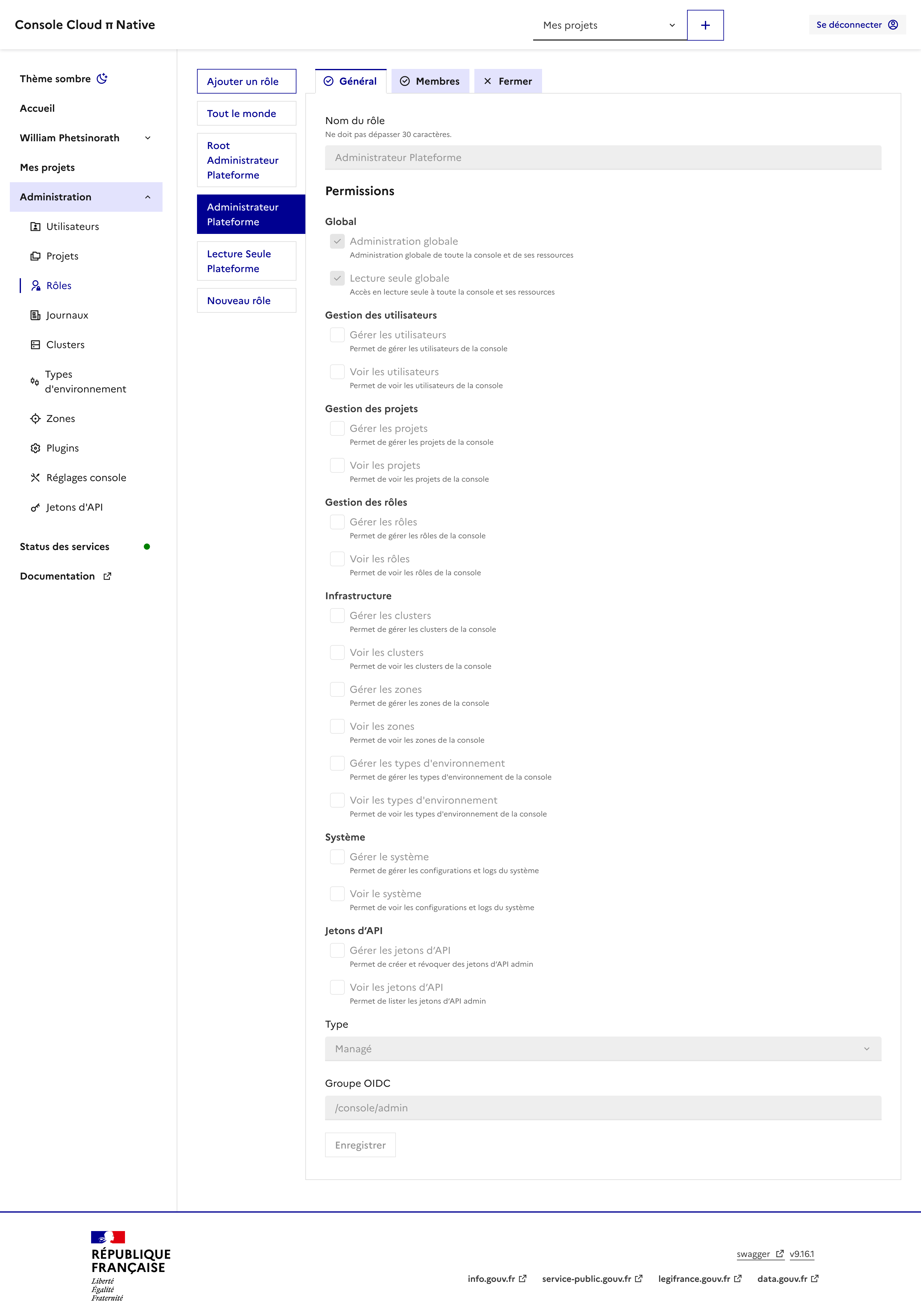 Paramétrage d’un rôle plateforme