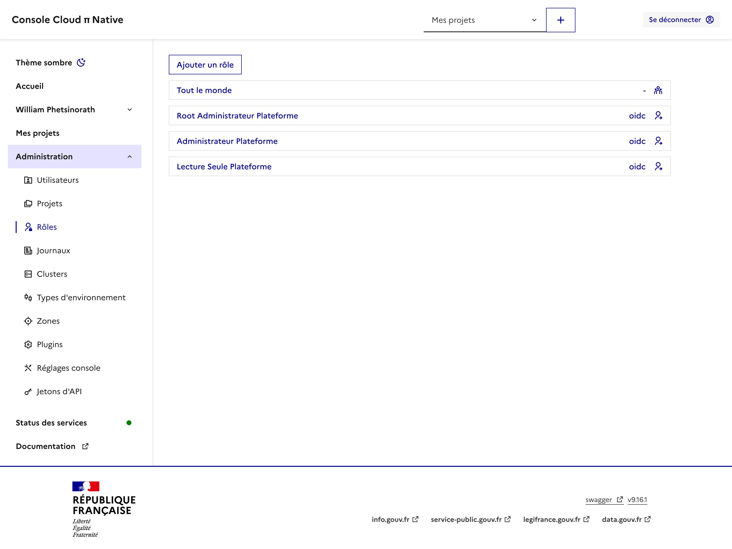 Liste des rôles plateforme